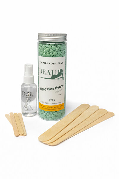 Beauty Green Hard Wax Granule Waxing Set – Green Wax + Oil Spray + Wooden Spa...