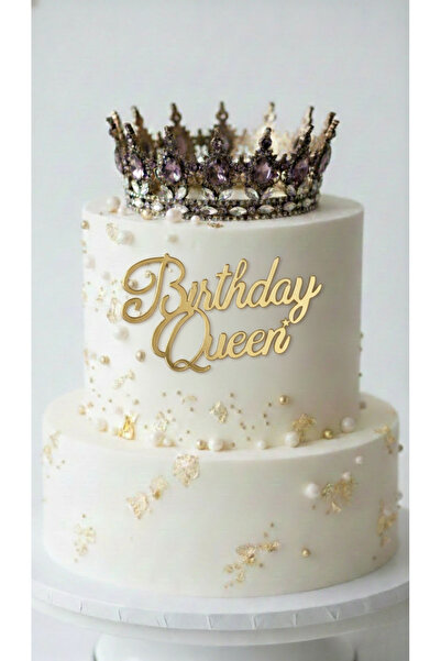 NEWPARİ Cake Front Lettering Birthday Queen Gold Plexiglass Lettering - Birth...
