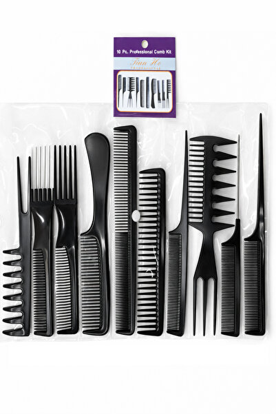 OEM Professional Hairdressing Comb Set – 10 Pieces, Antistatic, Black