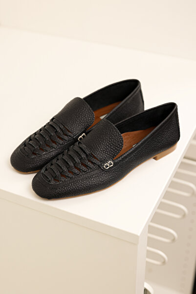 by selvi Lukka Shoes Genuine Leather Women's Alvin Black Handmade Ballerinas