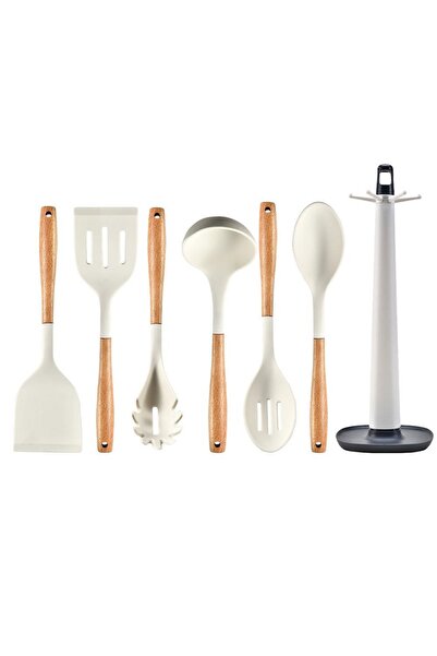 fsc Set of 7 Silicone and Wooden Utensils