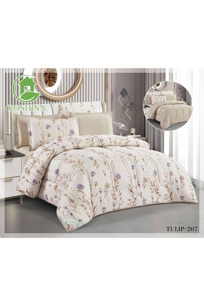 RoShield Tulip Summer Bedspread Set (Double Size, 6 Pieces, Two Different Sides)