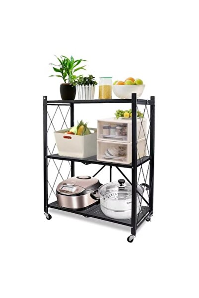 Rovitech Raft metalic de depozitare, pliabil, pe roți, 3 rafturi, negru