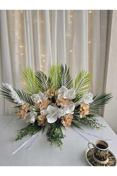 Floweroloji ترتيب زهور الطاولة الاستوائية البيضاء من إيفا لاتكس - زهور تزييني...