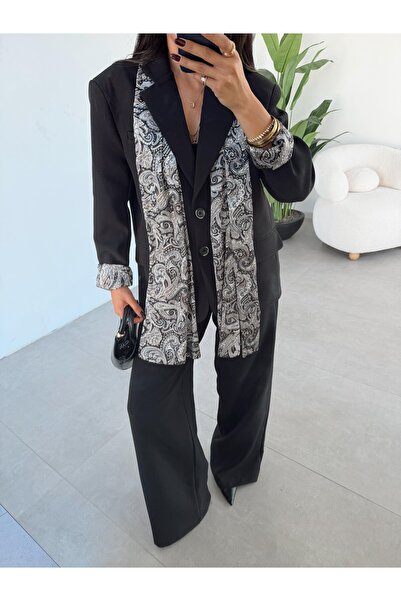 Lavanta Tekstil Design Oversize Atlas Suit with Self-Shawl Detail