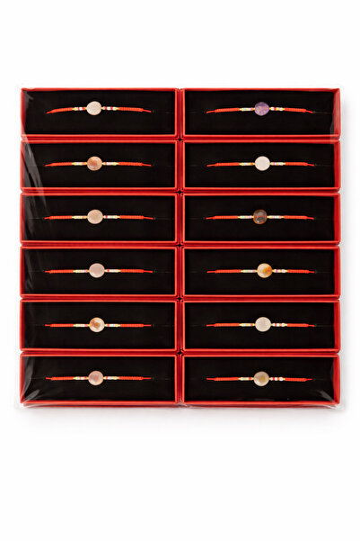 OEM Set of 12 Adjustable Martisor Bracelets with Red String, Stones