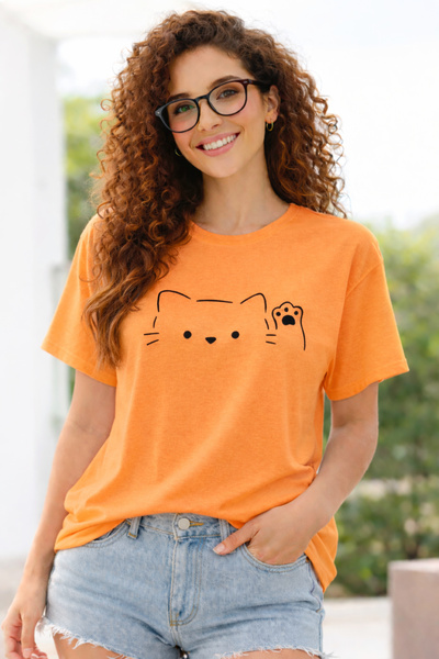 ArtYus Hello Cat Paw Printed Cotton Relaxed Fit Round Neck Unisex T-Shirt