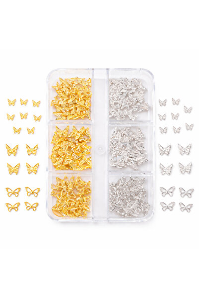 Venalisa Gold Gri Kelebek Charm Figürler Tırnak Süsleme Nail Art Charm