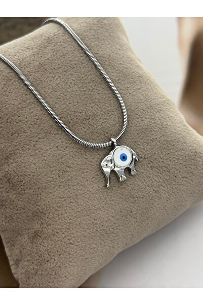 roshel Tarnish Resistant Steel Evil Eye Detailed Elephant Pendant Silver Colo...
