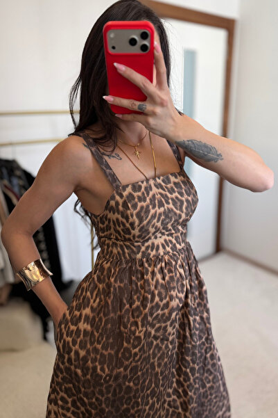MoyStore Zrr Leopard Backless Bell Strap Dress with Pockets