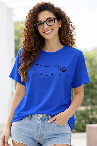 ArtYus Hello Cat Paw Printed Cotton Relaxed Fit Round Neck Unisex T-Shirt