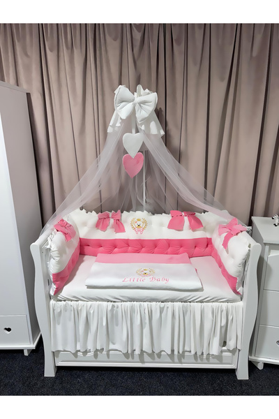 PeppiBambini Lenjerie de patut personalizata 11 piese ROYAL Catifea White Pink -