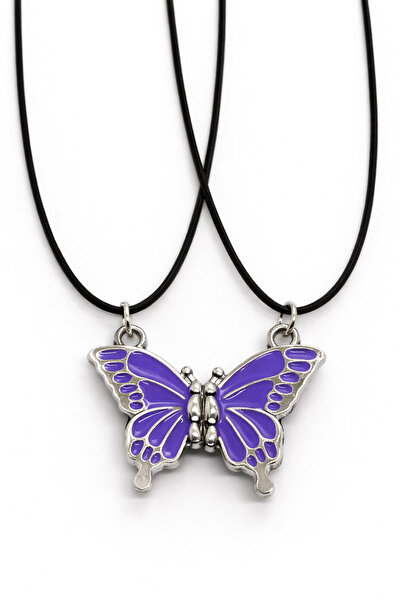 MakeWell Mıknatıslı Pembe Siyah ve Beyaz Kelebekli Mıknatıslı Kolye 2li Arkad...