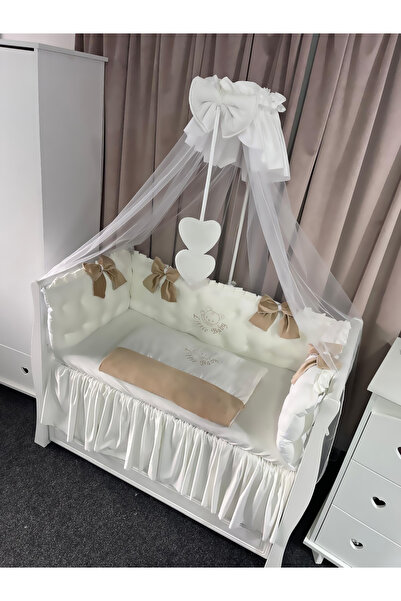 PeppiBambini Lenjerie de patut personalizata 11 piese ROYAL Catifea White Bei...