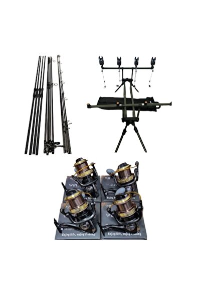 wind blade Set Pescuit Crap, 4 Lansete 3, 90m, 3 Segm, 4 Mulinete GB 8000, Ro...
