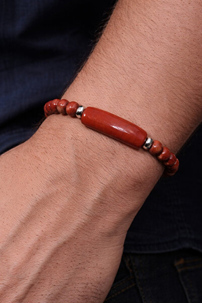 Tasarım Men's Red Natural Stone Bracelet – Jasper Stone, Minimal