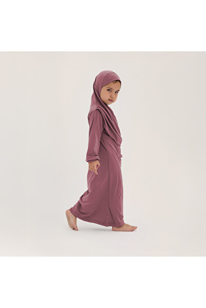 ALLNOORKİDS İslami Tek Parça Kız Çocuk Namaz Elbisesi Gül Kurusu