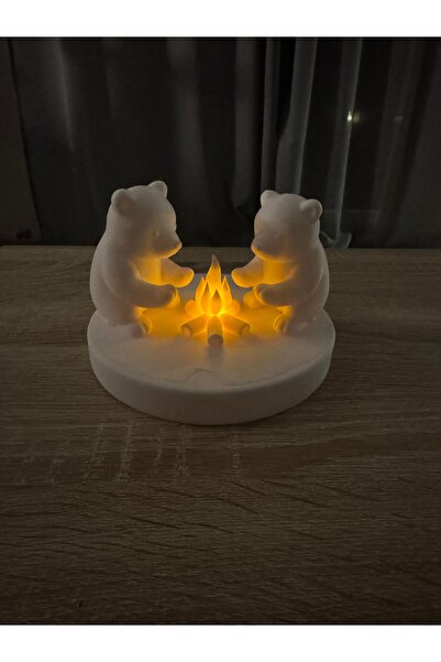 Polizer Kutup Ayıları Kamp Ateşi Tealight Mumluk – Dekoratif Masaüstü Ortam L...