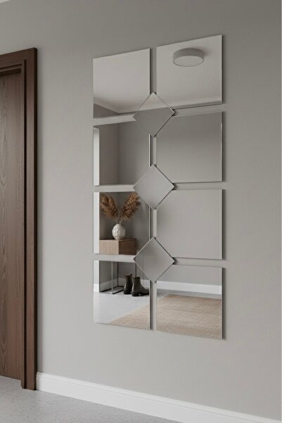 Ahzen Cam Modern 11 Parça Kare Salon Antre Dresuar Aynası Çerçevesiz