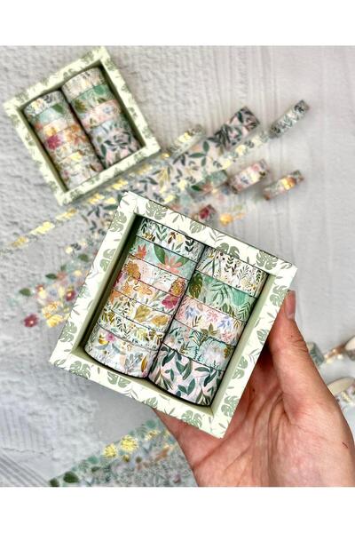 SF SCRAPBOOK KIRTASİYE Desenli Bant Washi tape Scrapbook Yeşil Çiçek Temalı 1...