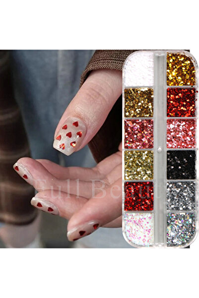 Venalisa 12 Renk Kalp Figürleri İnce Pul Halinde Tırnak Nail Art Charm