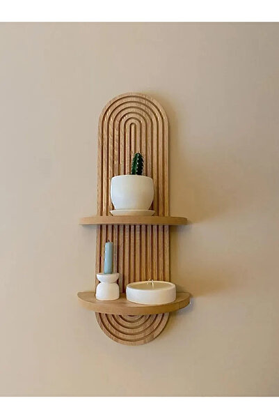blanch Modern Oval Tasarım Ahşap Duvar Rafı - İskandinav Tarzı Dekoratif 2'li...