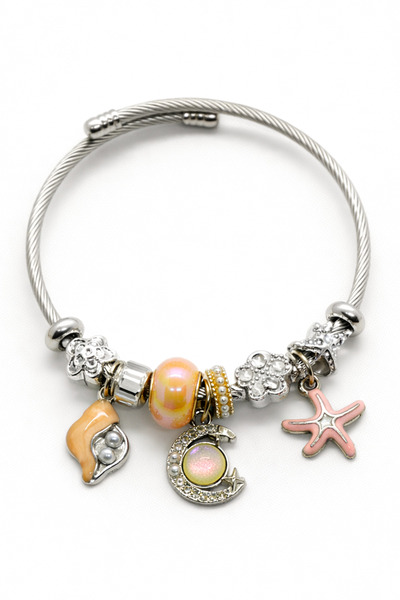 MakeWell سوار ساحر من الفولاذ المقاوم للصدأ على شكل قلب حصان البحر ونجمة الهل...