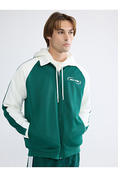 LC Waikiki Πράσινο ανδρικό φούτερ με φερμουάρ και στάμπα New York, σε χαλαρή ...