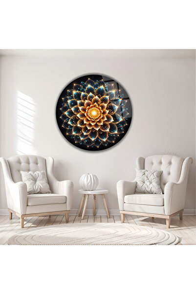 B&G DESIGN Tablou decorativ rotund din sticlă, cu model mandala modern și str...