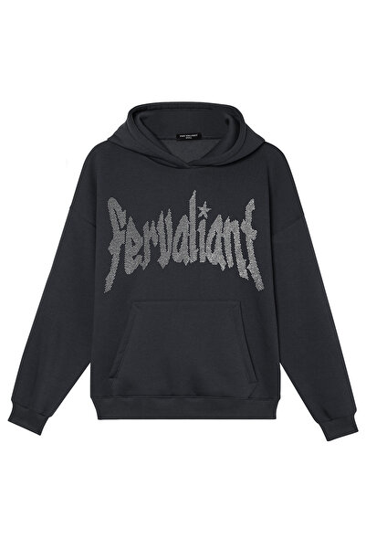 Fer Valiant Unisex Star Stone Printed Oversized Hooded Sweatshirt