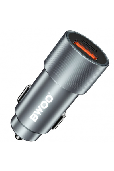 Bwoo Car Charger BO-CC73, 38W, 3A, 1 x USB-A - 1 x USB-C, Silver