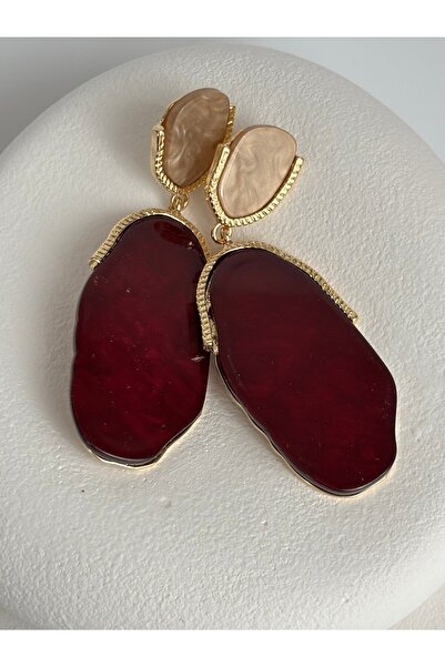 BHR AKSESUAR أقراط ذهبية متدلية باللون العنابي (7.5 سم)