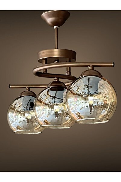 Saatistan Kahverengi kasa bal camlı 3'lü aydınlatma avizesi, salon ve mutfak ...
