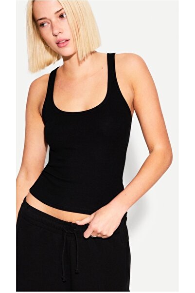 LUSHİGO Cool Women's Ribbed U-Neck Camisole Basic Undershirt with Straps