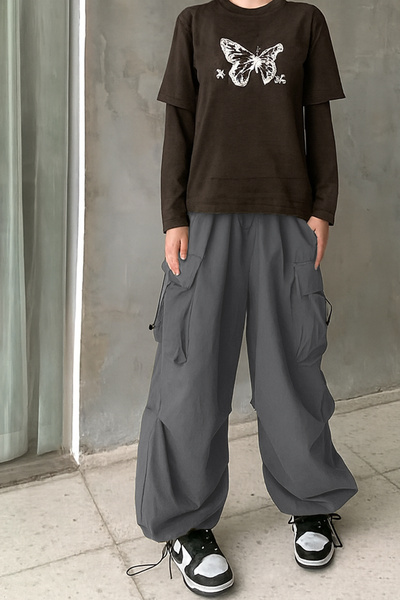 GRİİ WEAR Unisex Y2K Extra Baggy Waist Elastic Waist Pants Seasonal Quality F...