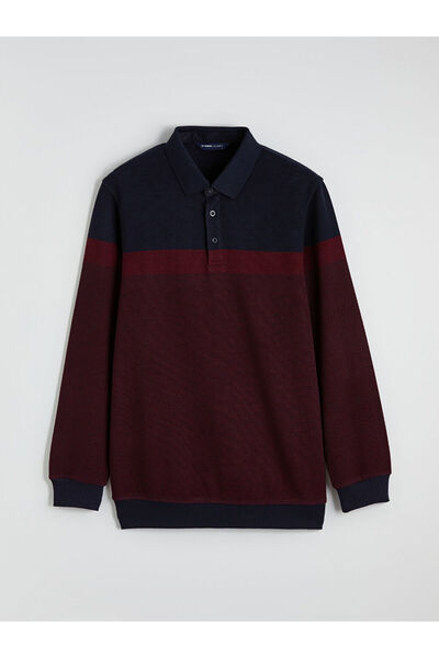 LC Waikiki سترة رجالية بلون بورجوندي مع ياقة بولو وتصميم ملون