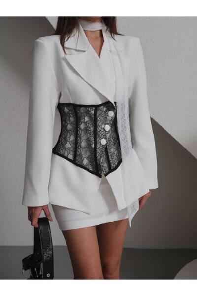 Julidress Premium 3-Piece Set with Tulle Shawl, Lace-Embellished Bodice Jacke...