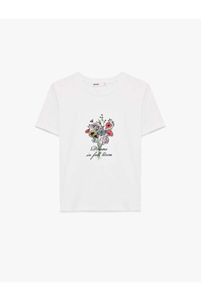 Koton Cotton Short Sleeve Crew Neck Floral Printed T-Shirt