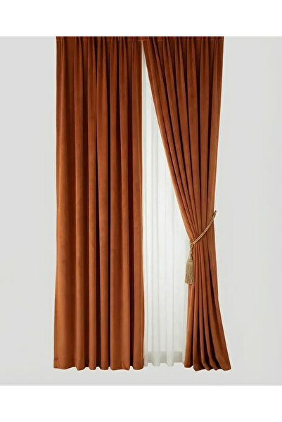 İNCİLİFE Orange Velvet Msi Curtain Panel – 1/3 Closely Pleated Li (V-36) (Fon...