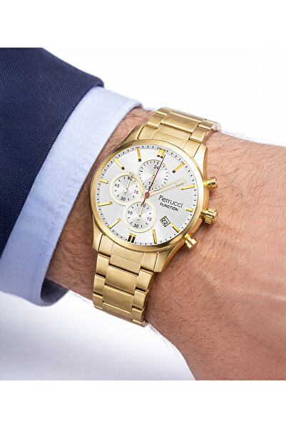 Ferrucci Men's Wristwatch Gold Case Steel Band White Dial Classic Model with ...