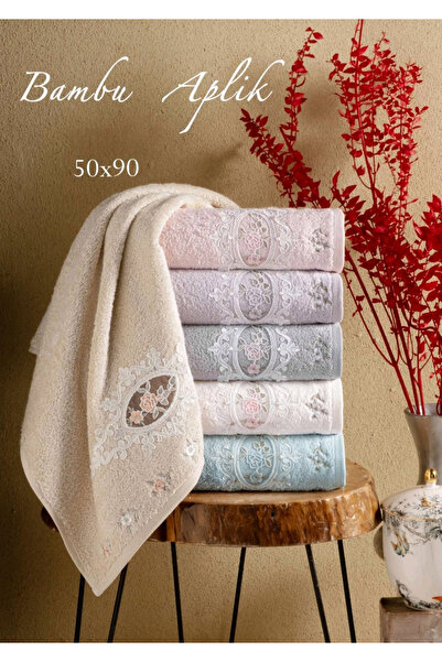 Arliva Home Bamboo Embroidered Lace 50X90 cm 6 Pieces Hand and Face Towels