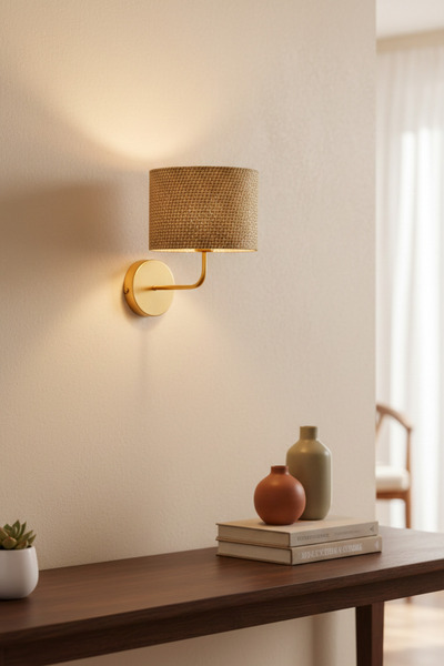 decory De-Nora Decorative Wall Sconce with Fabric Headboard, Modern Bedside S...