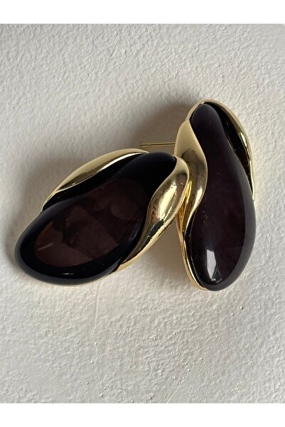 BHR AKSESUAR Gold Black Resin Earrings (3.5 cm)