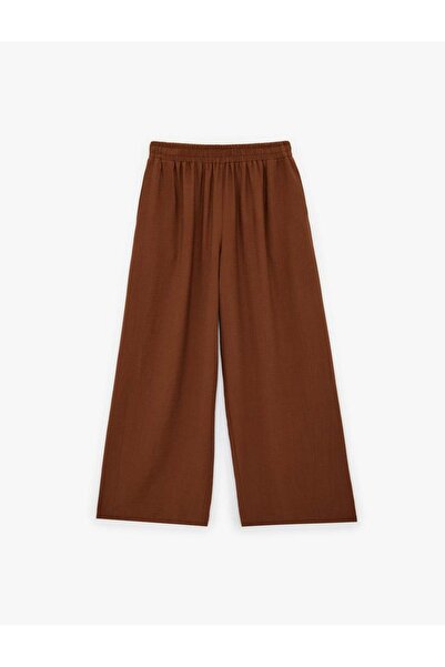 Koton Elastic Waist Loose Fit Extra High Waist Wide Leg Palazzo Trousers