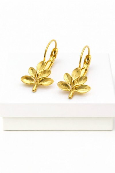 MakeWell High-Quality Brass Dangle Earrings with Olive Branch Figure – Stylis...