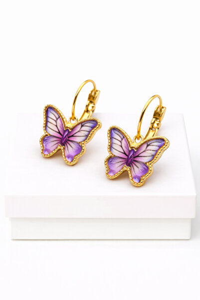MakeWell High-Quality Brass Dangle Earrings with Purple Butterfly Figure – El...