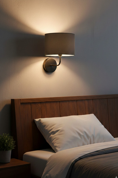 decory De-Nora Decorative Wall Sconce with Fabric Headboard, Modern Bedside S...