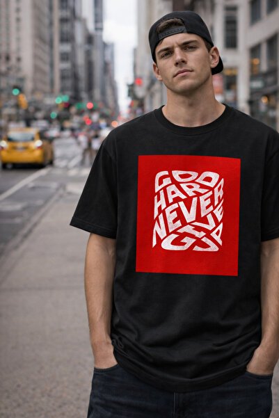Gymmag Premium Black Unisex T-Shirt with Red Statement Print "Go Hard Never G...
