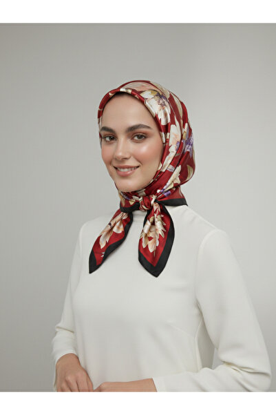 La Fien Zincir Detaylı Pastel Çiçekli Modern Soft Eşarp (90x90)