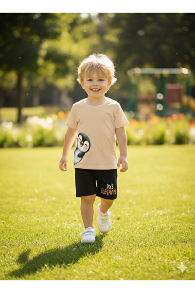 DOCE ELEGANTE SET DE VARĂ PENTRU COPII CU IMPRIMEU PINGUIN DRĂGUȚ